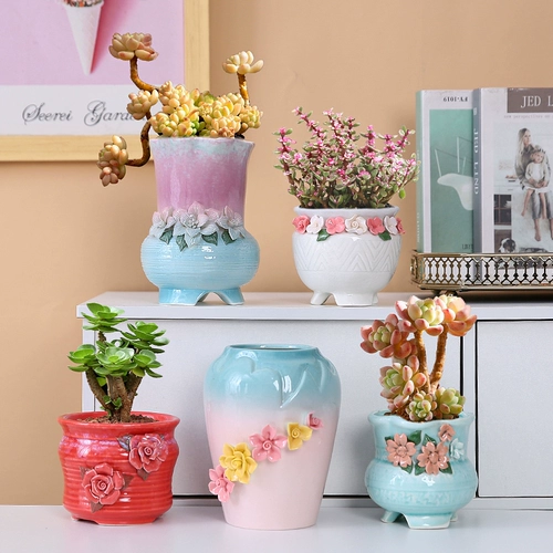 Дышащий белый цветочный горшок в форме цветка, большой керамический комплект, простой и элегантный дизайн