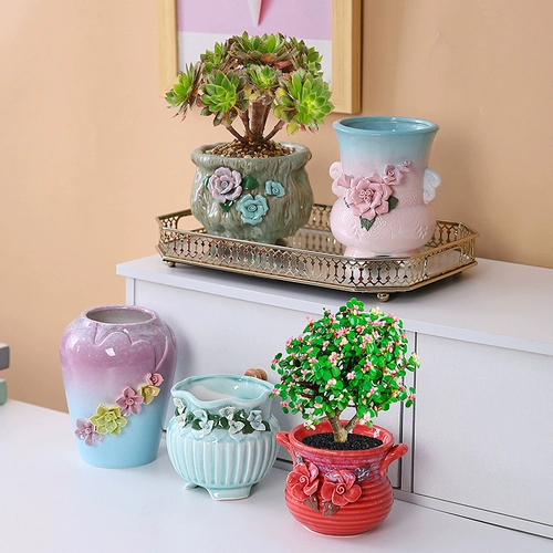 Дышащий белый цветочный горшок в форме цветка, большой керамический комплект, простой и элегантный дизайн