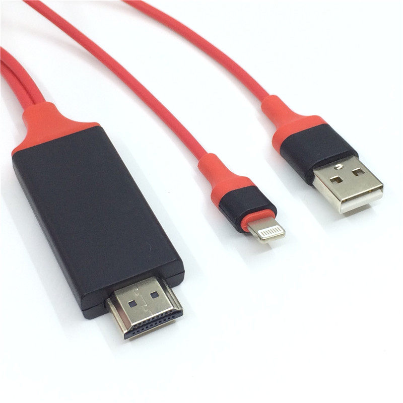 iPad iPhone 5S 6S 7 8 X to HDMI TV With USB Charger Cable 2M