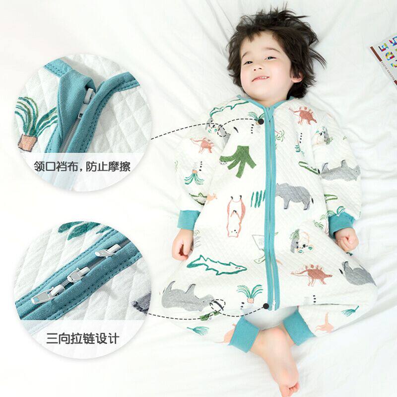 Newborn baby sleeping bag autumn and winter baby split-leg sleeping bag cotton children's anti-kick quilt four seasons universal children's zipper