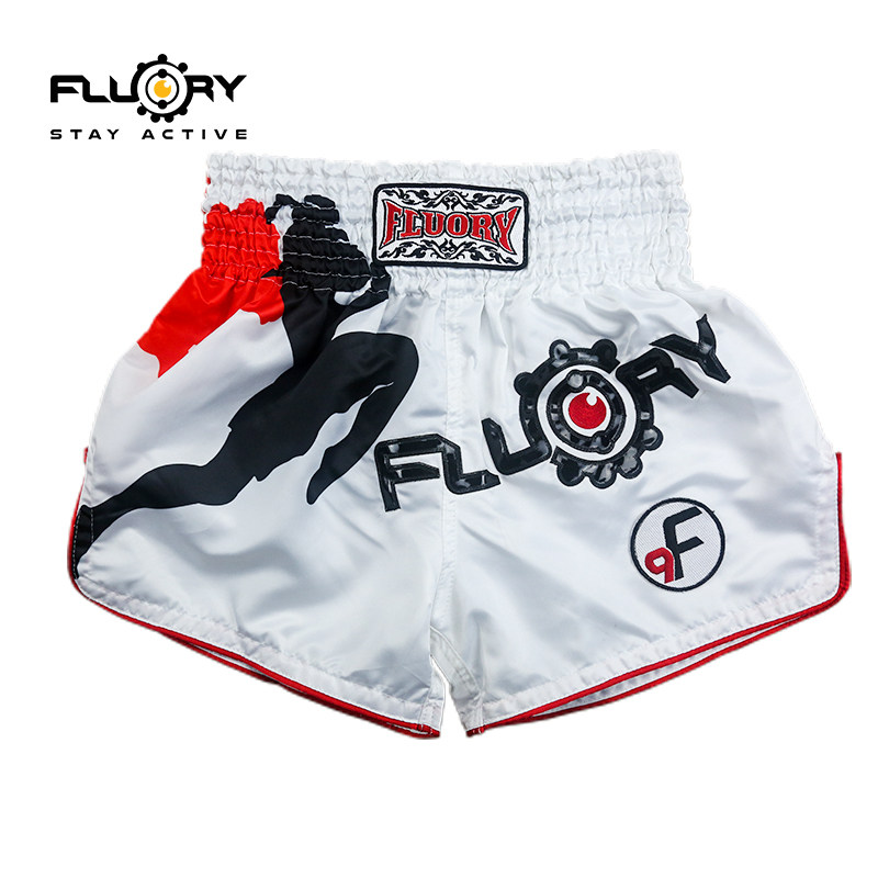 FLUORY FIRE BASE MUAY THAI Shorts Men's Thai Training Hand embroidered Free Kick Sanda BOXING SUIT