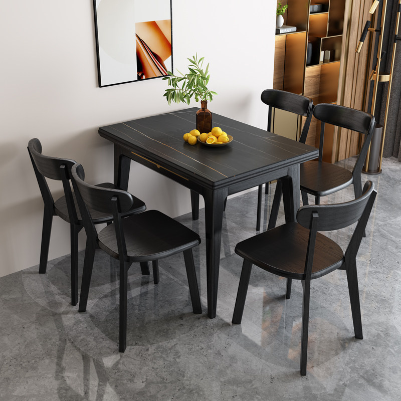 Solid wood rock plate telescopic dining table and chairs combined 2021 new Italian style modern minimalist folding rice table with small family