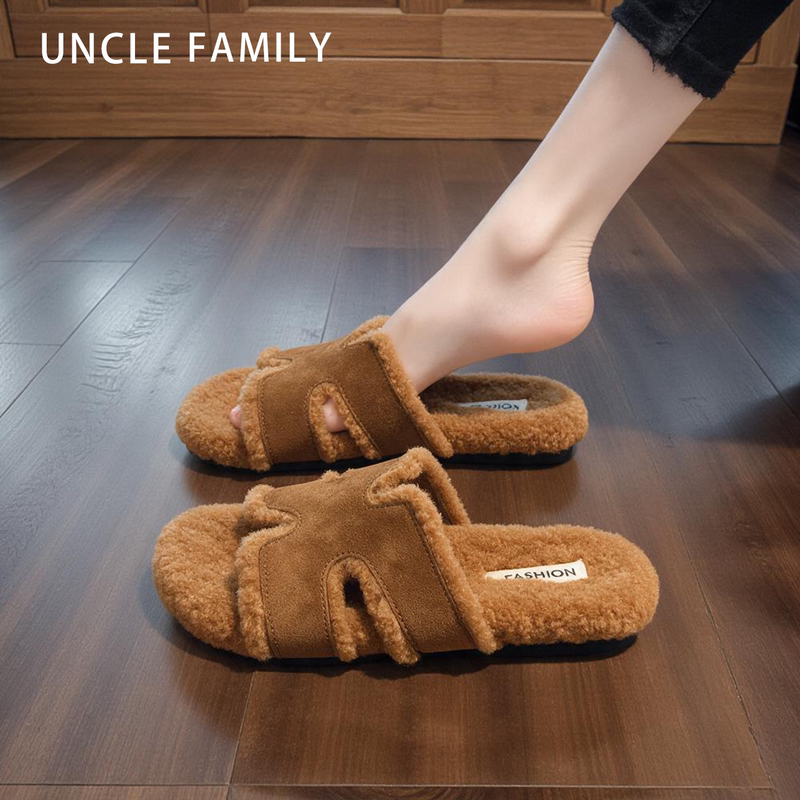 Hong Kong Genuine Leather Flat Melard Fur Shoes for Women, Autumn and Winter Outerwear, 2026 New Soft-Soled Slip-On Slippers