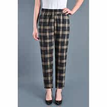  Middle-aged womens clothing summer mother pants straight nine-point pants plaid loose grandma middle-aged and elderly womens pants spring and summer thin