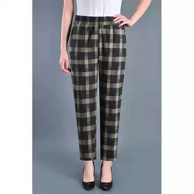 Middle-aged women's summer mother pants straight tube ankle-length pants plaid loose granny elderly women's pants spring and summer thin