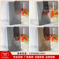 Factory direct sales embossed pickled gray tea European gray art tempered glass screen partition living room sliding door customization