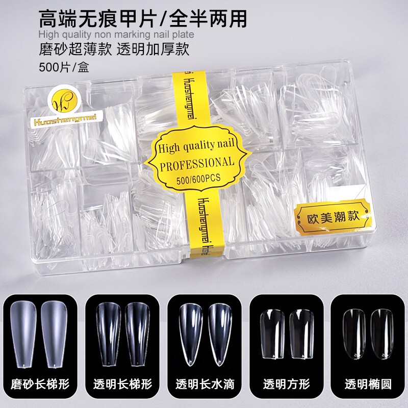Huashengmei Nail Art European and American Trapezoid Nail Tips Long Pointed Teardrop Shape Matte Square Seamless Transparent Full Cover Half Cover Dual-Use Huashengmei Nail Art European and American Trapezoid Nail Tips Long Pointed Teardrop Shape Matte Square Seamless Transparent Full Cover Half Cover Dual-Use