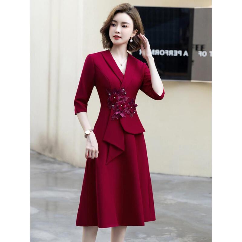Mother's Dress for Wedding, Young and Elegant, Wedding Attire, Banquet Dress, Mother-In-Law Evening Gown, High-End Autumn and Winter Dress