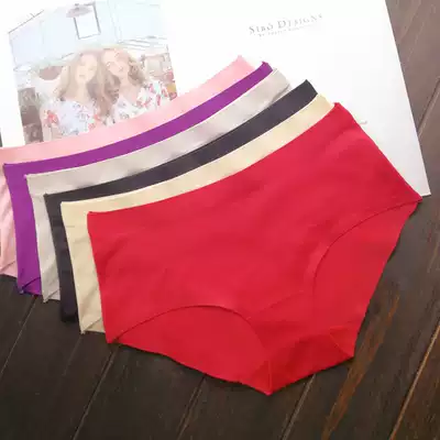 Autumn sexy one-piece seamless underwear women's red stretch shorts cotton bottom middle waist breifs White