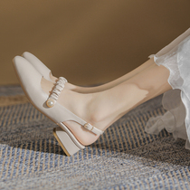 Mostarsea temperament all-match ~ Baotou sandals female fairy style thick heel summer new pearl mid-heel shoes
