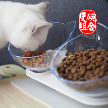 Cat Bowl protection Cervical Spine Double Bowl Pitched Cat Food Basin Drinking Bowl with Bowl Rack Table Cat Food Bowl Dog Bowl Anti-Roll