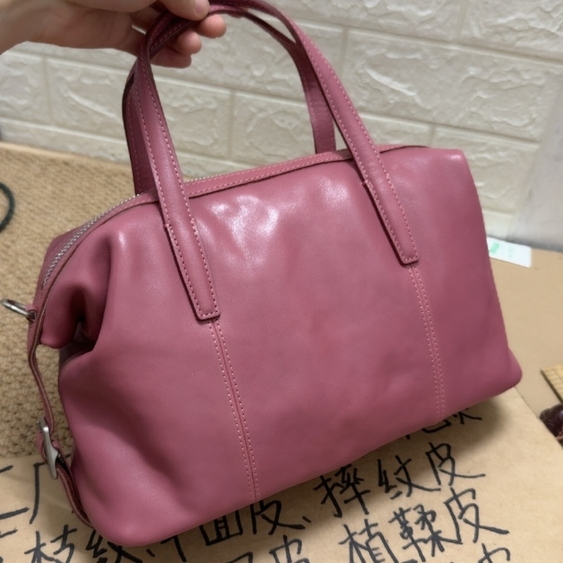 First-Layer Crystal Vegetable-Tanned Leather Handbag, Fashionable, Simple, Versatile, Elegant, High-End Shoulder Bag, Crossbody Bag for Women