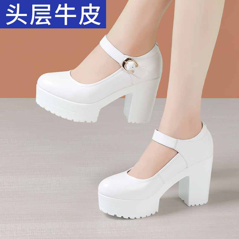 Cheongsam Model Training Catwalk Shoes Soft Sole Soft Cowhide Ultra-High Heel Thick Sole Waterproof Platform Single Shoes Genuine Leather Thick Heel Women's Shoes
