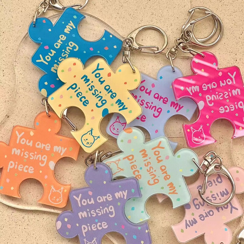 ins Fengya Acrylic Puzzle Keychain Cute Cartoon Couple Best Friend Bag Pendant Creative Gift Keychain