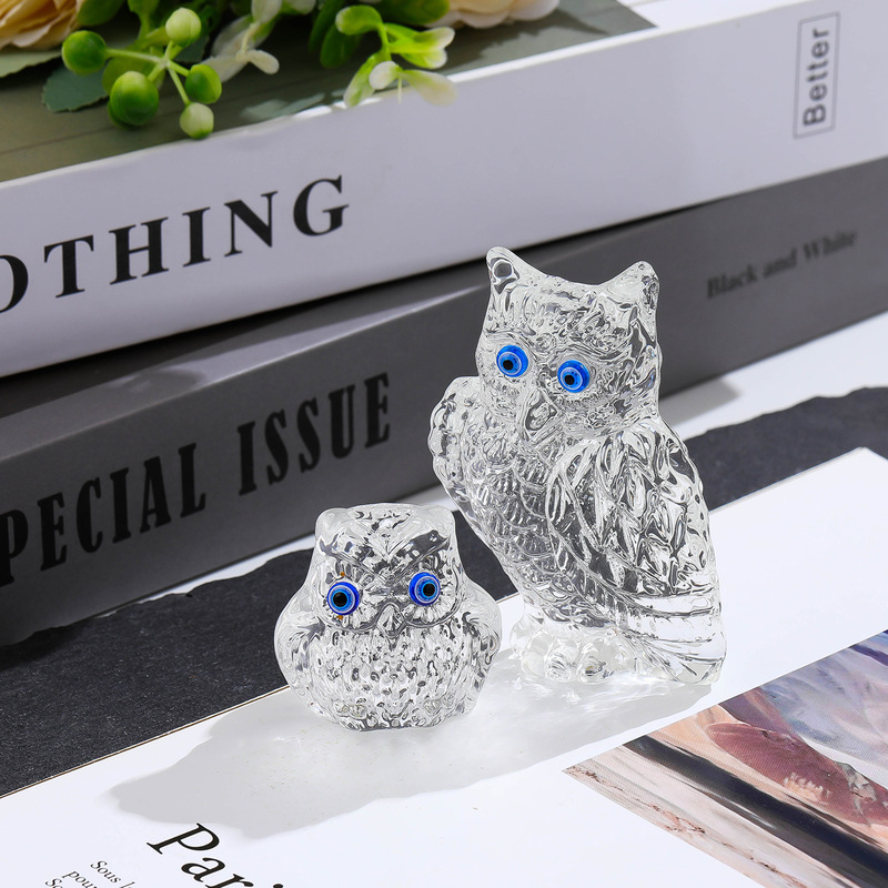 Creative and Novel Owl Crystal Ornaments Desktop Home Living Room Decoration Animal Ornaments for Cat Lovers Handicrafts