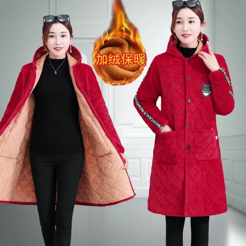 Home work clothes apron long-sleeved winter women's large size new increase overcoat women's plus velvet thickening and long special