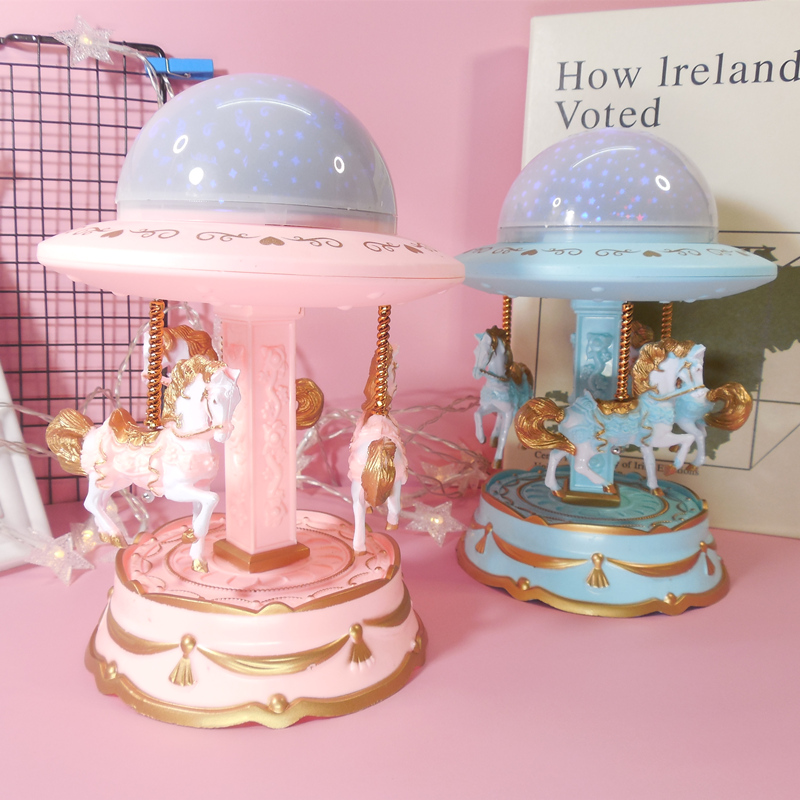 Chain clockwork carousel music box girl princess birthday gift dream projection luminous music box gift