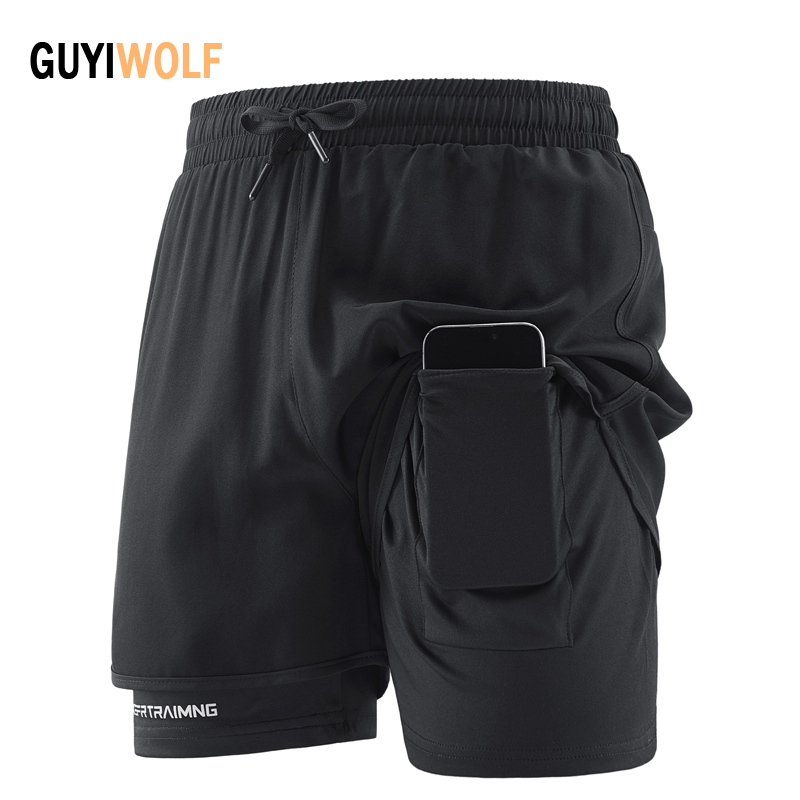Men's Summer Sports Shorts with Lining, Double-Layered, Fake Two-Piece, Running Fitness Training Pants, Elastic and Breathable, 43 Three-Quarter Pants