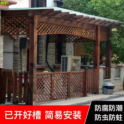 Anti-corrosion Wood grape rack outdoor courtyard carbonized wood simple vine climbing flower stand garden pavilion long corridor frame wooden frame custom