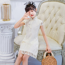 Girls qipao new Chinese wind improved foreign air repairs CUHK children lace slim fit pure cotton children with dress and summer