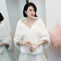 2021 new autumn and winter dress bride wedding dress fur shawl cheongsam wedding coat plus size warm shawl outside