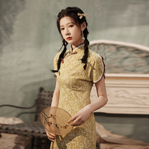Cheongsam 2021 new yellow floral modified dress Chinese style thin everyday student fashion