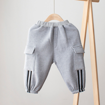 Boys pants 2021 Winter wear plus velvet padded casual pants childrens leg pants baby sweatpants