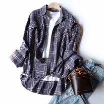 Foreign trade export Womens Italian tail single cut label big brand 2019 early spring plaid shirt female retro port flavor