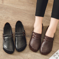 New Mom Shoes Soft Bottom Woman Comfort Real Cow Leather Retro Casual Shoes Soft Flat-bottomed Son Womens Art Single Shoes Women Shoes