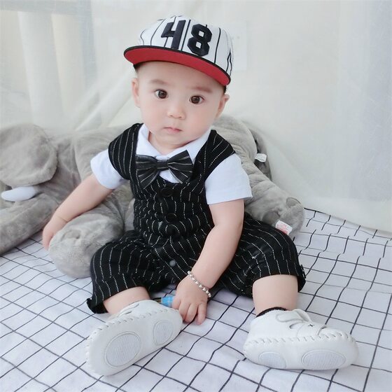 Baby jumpsuit spring autumn winter short-sleeved gentleman's suit full month 100-day baby clothes one-year-old dress men's winter clothing