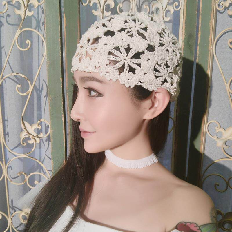 Handmade Woven Cotton Thread Hollowed-out Thin Hat Spring Summer Hat Overdraft Woman Hat Hollowed-out Headscarf Cap Baotou Guapi Cap
