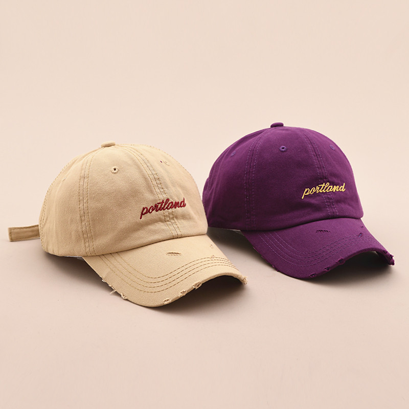 Hat women spring summer Harajuku retro baseball hat hipster man versatile wash hole letter embroidery duck tongue hat male