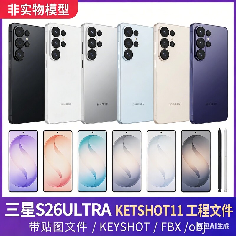 Samsung S26Ultra Galaxy Mobile Phone 3D Model Keyshot Project File Fbx Obj Source File