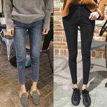 Black jeans womens nine points 2021 spring and autumn Korean version of high waist slim tight eight points show high new leg pants