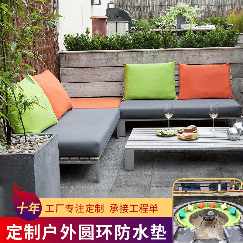 Outdoor waterproof sponge cushion back high-density solid wood sofa cushion hard thickened long chair fabric cushion conjoined