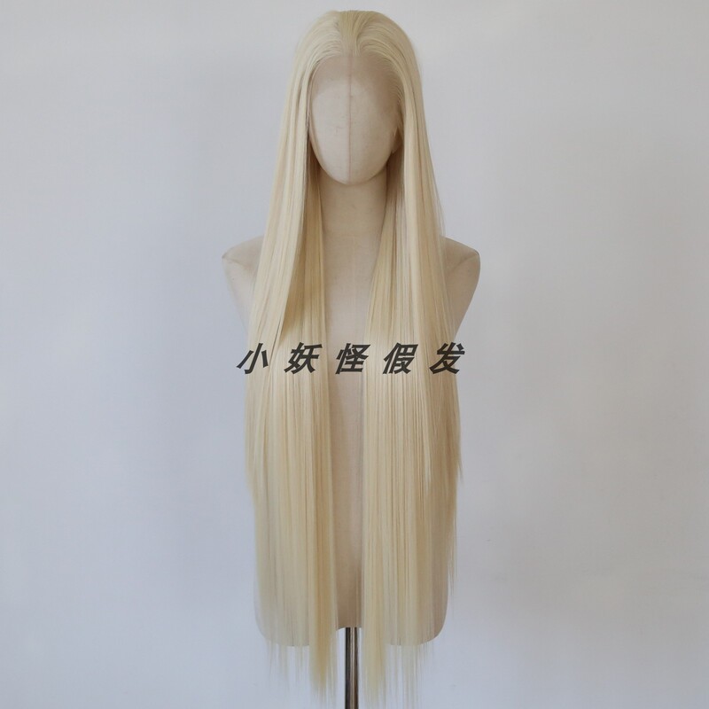 Golden Lace Front Synthetic High-Temperature Fiber Wig 1m Realistic European and American Style Blonde Cos Extra-Long Straight Hair Full Wig