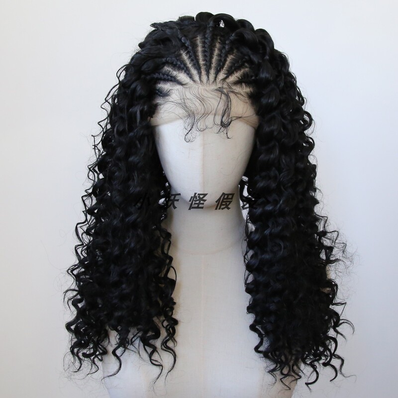 Black Braided Wig with Lace Front, Synthetic High-Temperature Fiber, Latin American Curls, Hand-Braided Thick Dreadlocks, Small Curls, Full Wig Set Black Braided Wig with Lace Front, Synthetic High-Temperature Fiber, Latin American Curls, Hand-Braided Thick Dreadlocks, Small Curls, Full Wig Set