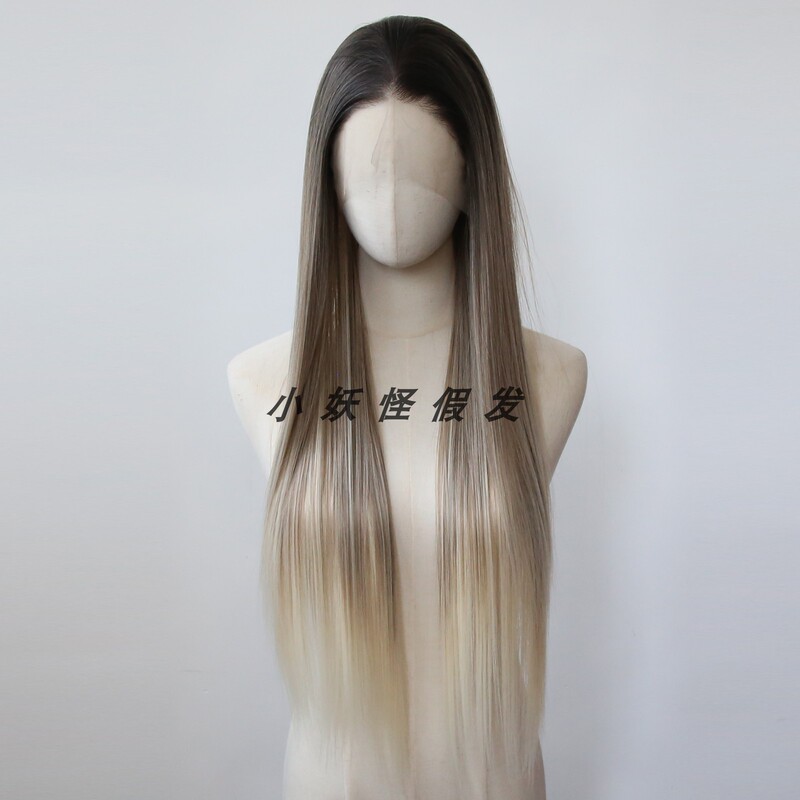 Parisian Dyed Gradient Brown and Gold Lace Front Wig, European and American Style, Realistic, Brightening, High-Temperature Fiber Full Wig Set