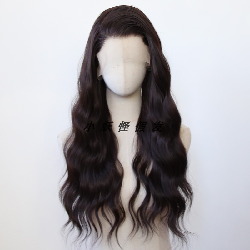 Black Tea Brown Lace Front Synthetic High-Temperature Fiber Egg Roll Full Head Wig European and American Wavy Long Curly Hair Full Wig Set
