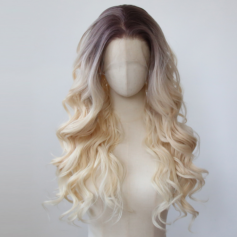Dark Brown Gradient Golden Lace Front European and American Style Blonde High-Temperature Fiber French Perm Wig with Large Waves Full Wig Set Dark Brown Gradient Golden Lace Front European and American Style Blonde High-Temperature Fiber French Perm Wig with Large Waves Full Wig Set