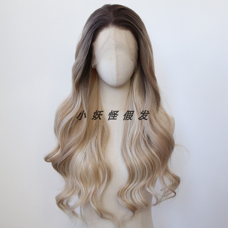 Gradient Honey Brown Lace Front European and American Style Golden Brown High-Temperature Fiber Wig Natural Big Wave Full Wig Set