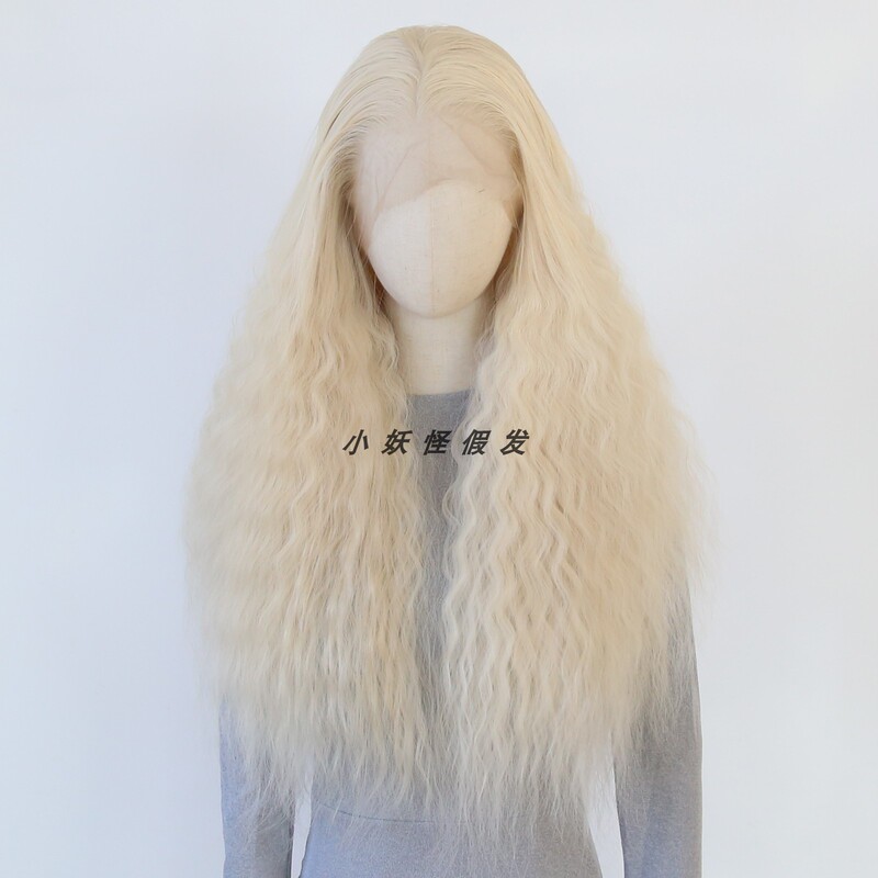 ins Golden Fluffy Instant Noodle Curl Front Lace Synthetic Wig Internet Celebrity Style Blonde Latin American Curl Full Wig Set