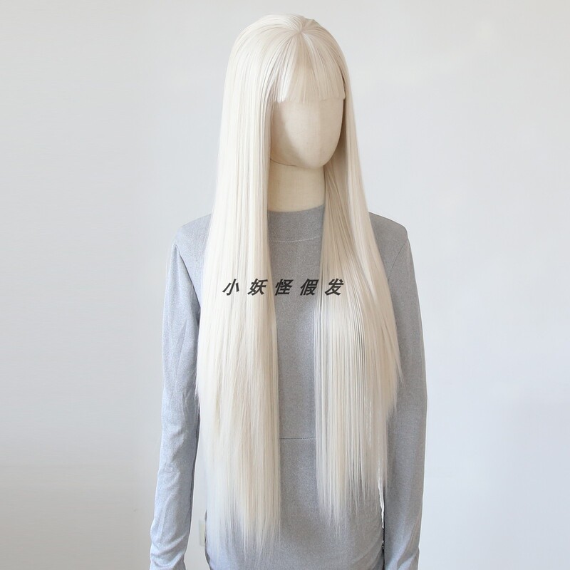 Platinum Blonde Full Lace Front Wig with Natural and Realistic Bangs, High-Temperature Fiber Full Wig