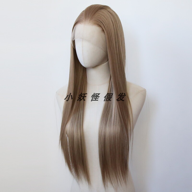 Dark Honey Golden Brown Front Lace Synthetic High-Temperature Fiber Wig Realistic Natural European and American Long Straight Hair Full Wig Set Dark Honey Golden Brown Front Lace Synthetic High-Temperature Fiber Wig Realistic Natural European and American Long Straight Hair Full Wig Set
