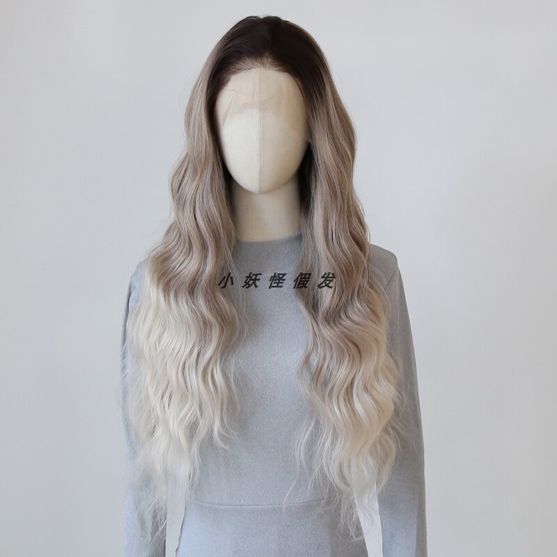 Parisian Dyed Gradient Brown-Gold Lace Front Wig, European and American Style, Natural Wavy Curls, High-Temperature Fiber Full Wig Set