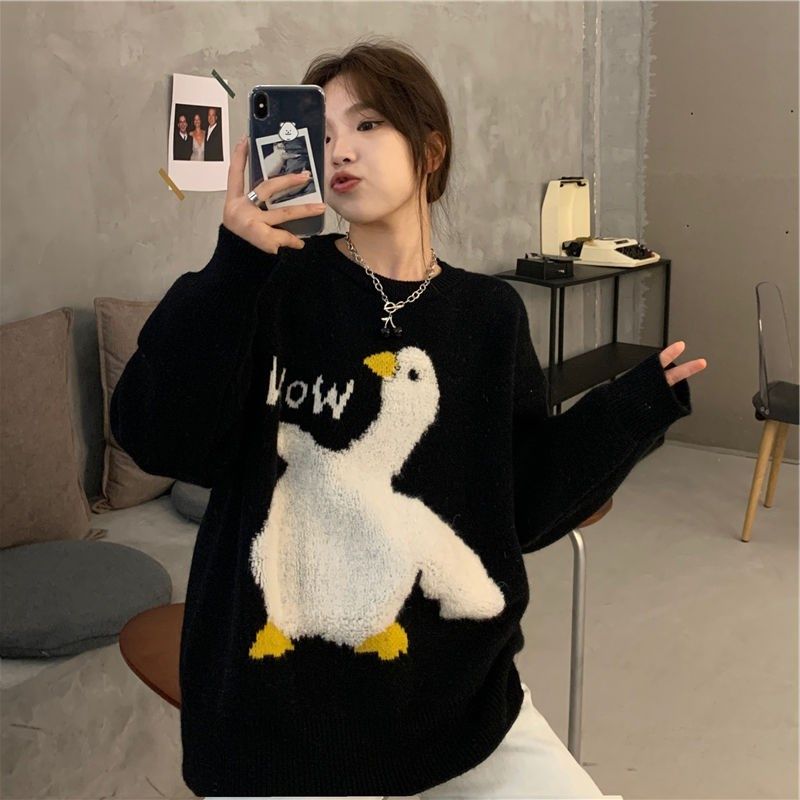 2020 new base duck pullover sweater women's coat knit top loose lazy wind autumn and winter outside wear