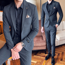 Autumn mens suit Korean version slim groom wedding handsome trend British style casual plaid suit suit men