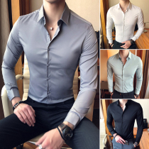 Mens casual shirt Long sleeve autumn free ironing anti-wrinkle Korean version of the trend inch shirt Slim business dress handsome shirt