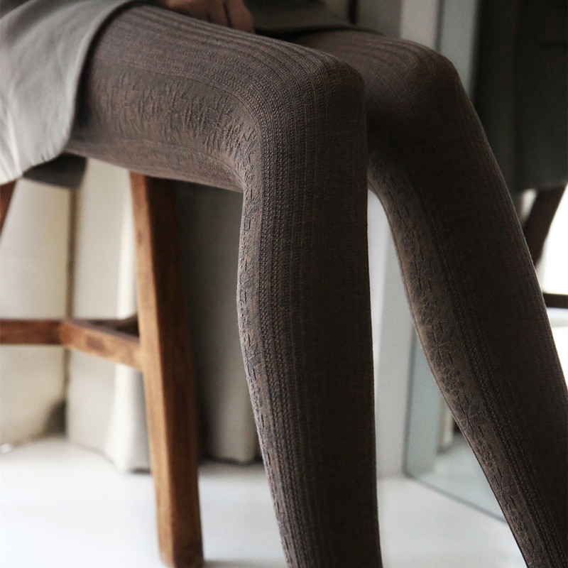 Foreign Trade Export Retro Snowflake Vertical Striped Cotton Display Slim Leg Double Needle Jacquard Pantyhose Woman Knit Inner Lap Pants Stocking Day