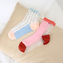 Morden Sweet Spring Summer New Fiberglass Women Socks Striped Slim Carsilk Short Socks Crystal Socks Breathable Non-slip Cotton Bottom